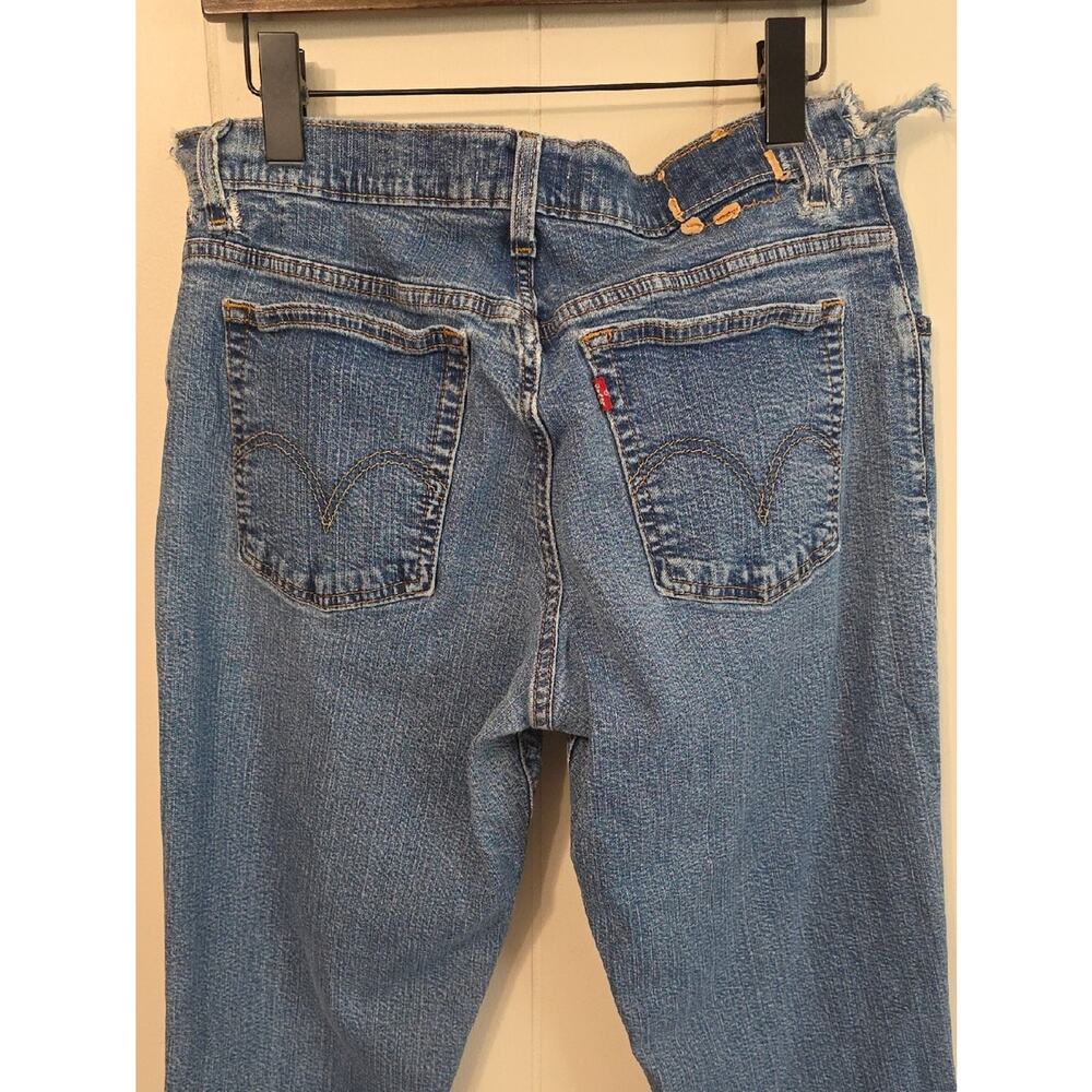 Levi's Mid Blue Denim Boot Cut 550 Jeans Distressed Grunge Womens 14M Modified